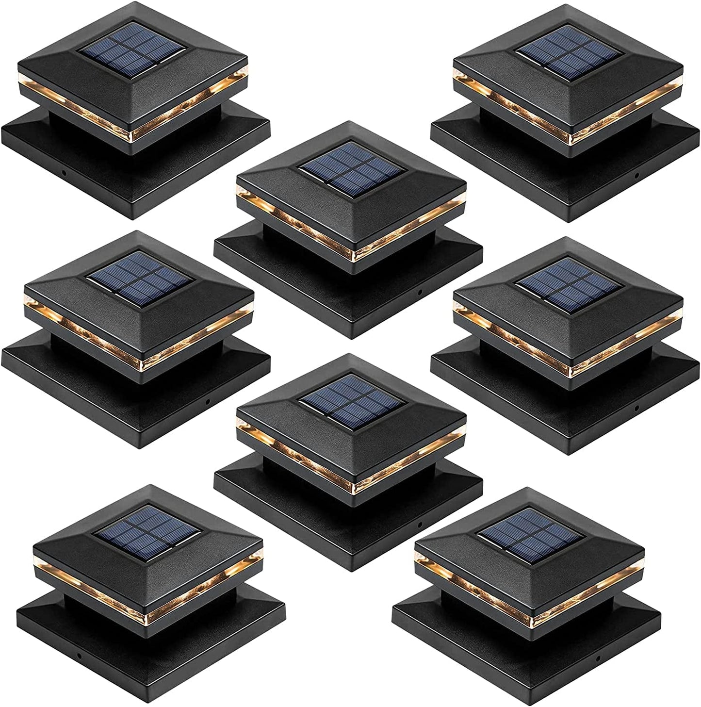Viewsun 8 Pack Solar Post Lights, Outdoor Fence Post Cap Light Solar Powered Caps for Deck, Patio, Garden Decor, Warm White High Brightness SMD LED Lighting, Lamp Fits for 4X4 or 6X6 Wooden Posts