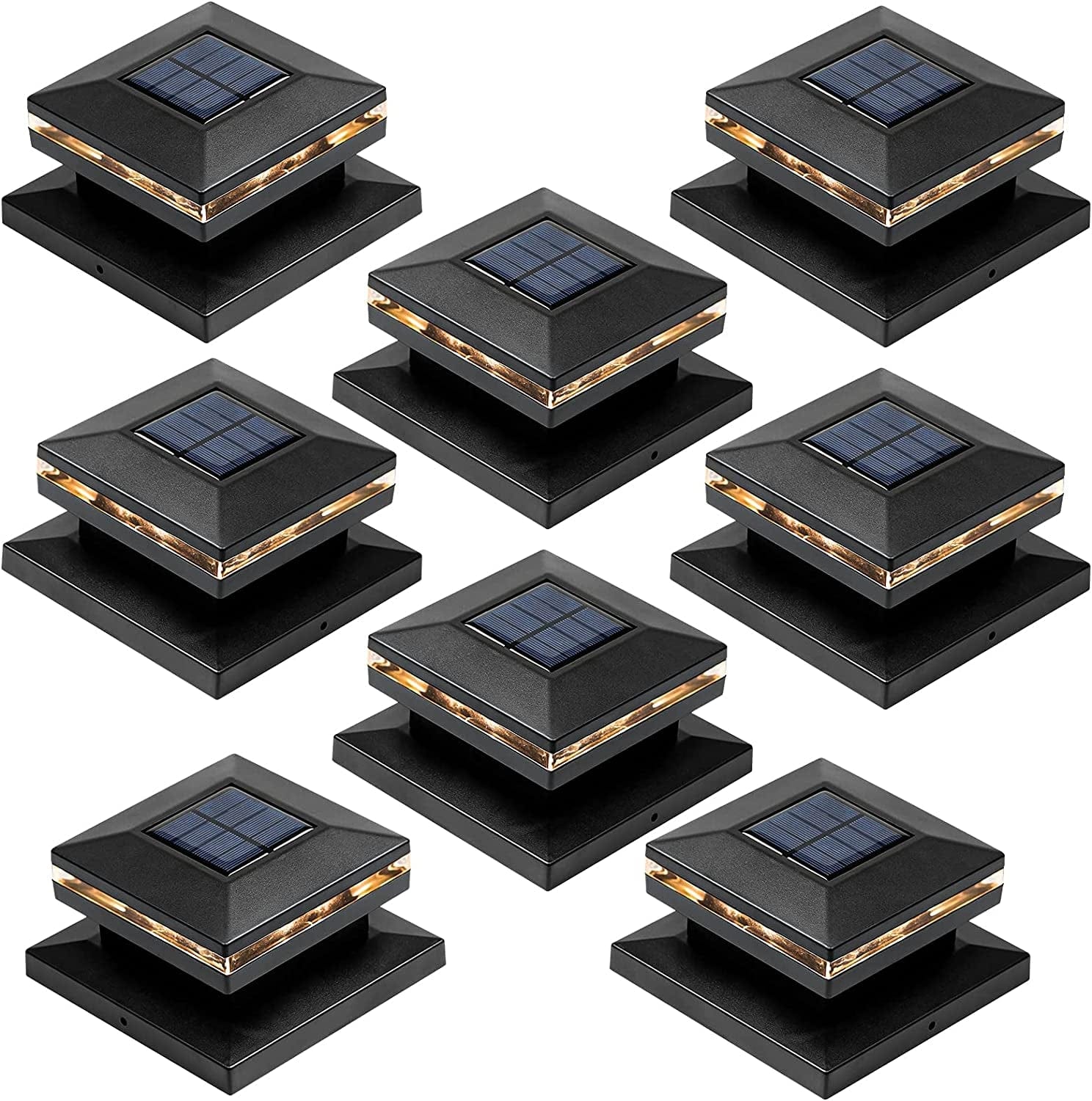 Viewsun 8 Pack Solar Post Lights, Outdoor Fence Post Cap Light Solar Powered Caps for Deck, Patio, Garden Decor, Warm White High Brightness SMD LED Lighting, Lamp Fits for 4X4 or 6X6 Wooden Posts