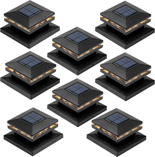 Viewsun 8 Pack Solar Post Lights, Outdoor Fence Post Cap Light Solar Powered Caps for Deck, Patio, Garden Decor, Warm White High Brightness SMD LED Lighting, Lamp Fits for 4X4 or 6X6 Wooden Posts