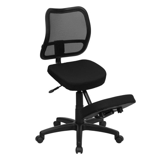 Mobile Ergonomic Kneeling Swivel Task Office Chair with Black Mesh Back and Fabric Seat